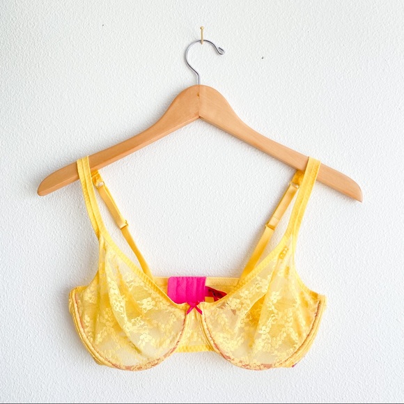 Betsey Johnson Other - Betsey Johnson Pink & Yellow Unlined Lace Bra